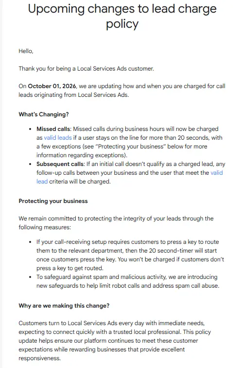 Google Will Charge for Missed Local Services Ads Calls Starting Oct. 1