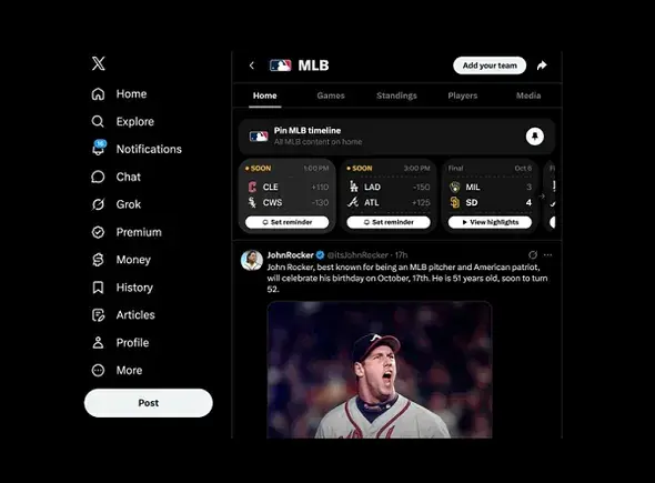 X, MLB 게임타임 출시 — 실시간 점수와 대화를 한곳에, 스포츠 팬을 노리는 브랜드의 새 지면