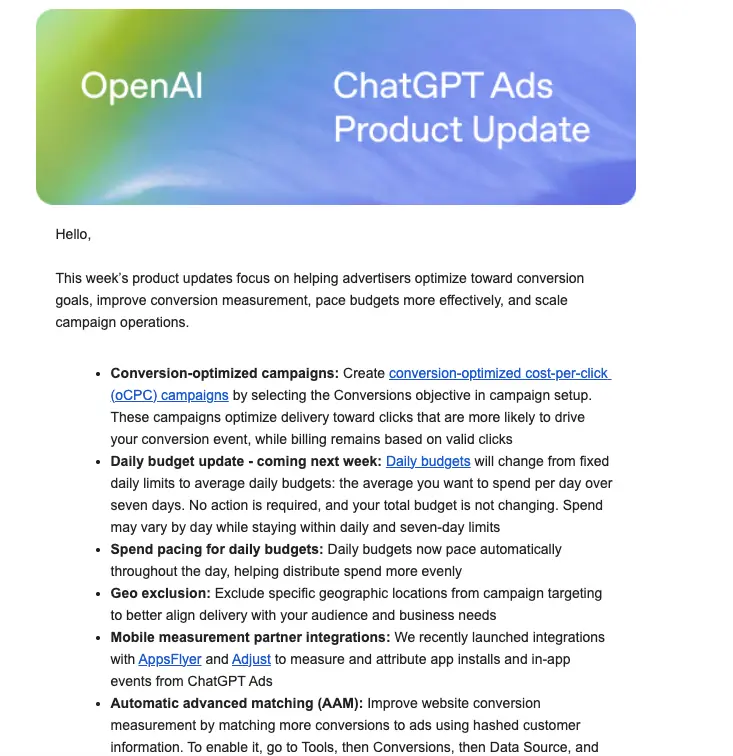 ChatGPT Ads Adds Conversion Bidding, Geo Exclusions and a Bulk API