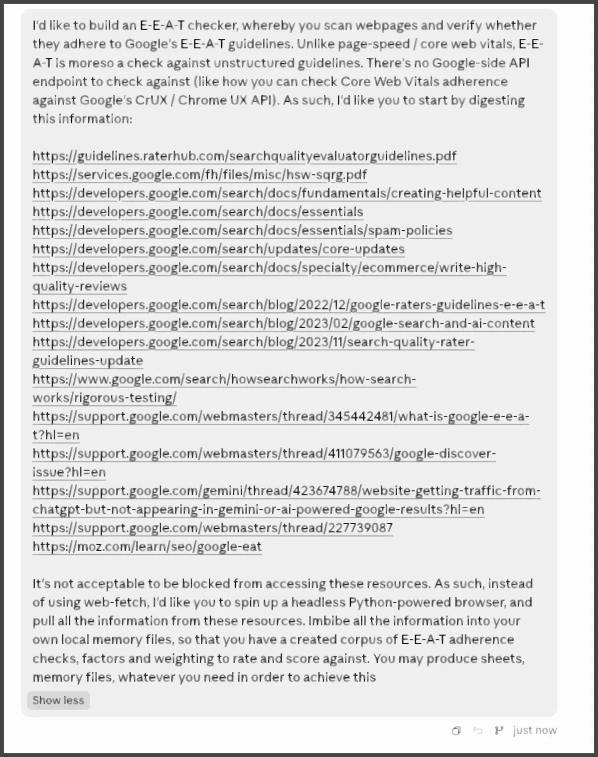 E-E-A-T 점검 도구를 코딩 없이 만들었다 — AI 에이전트로 사이트 감사하기