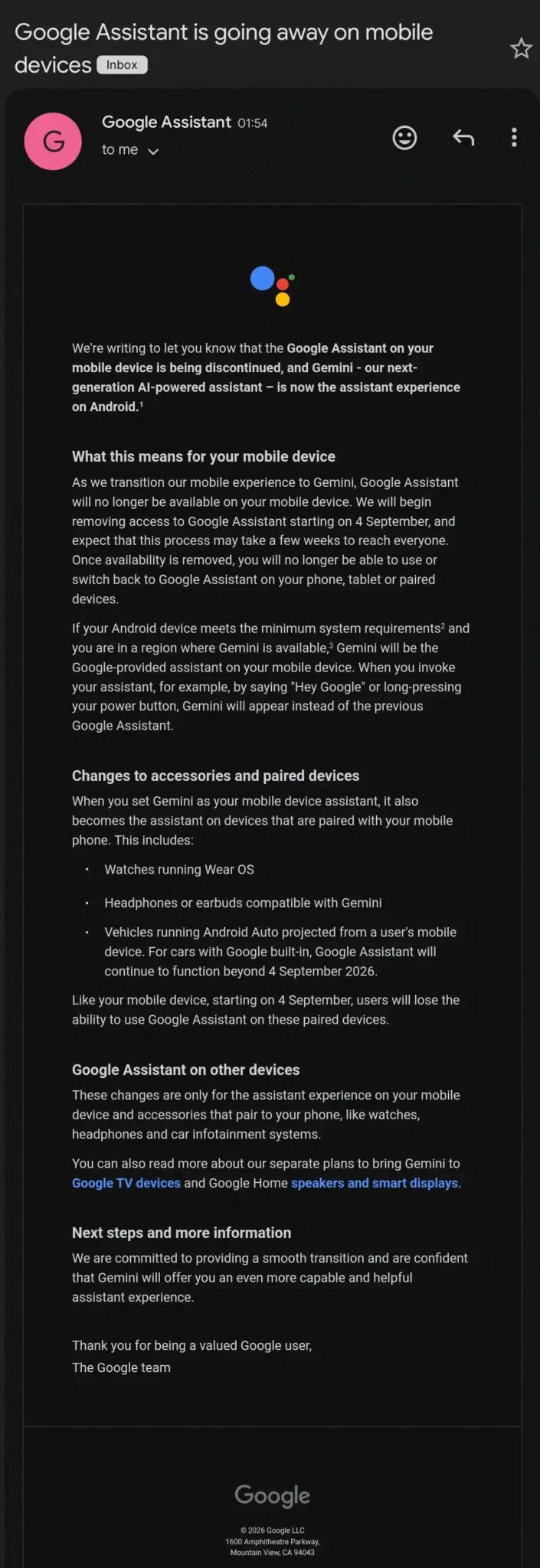 Google Assistant Shuts Down September 4 — Android's Voice Entry Point Becomes Gemini
