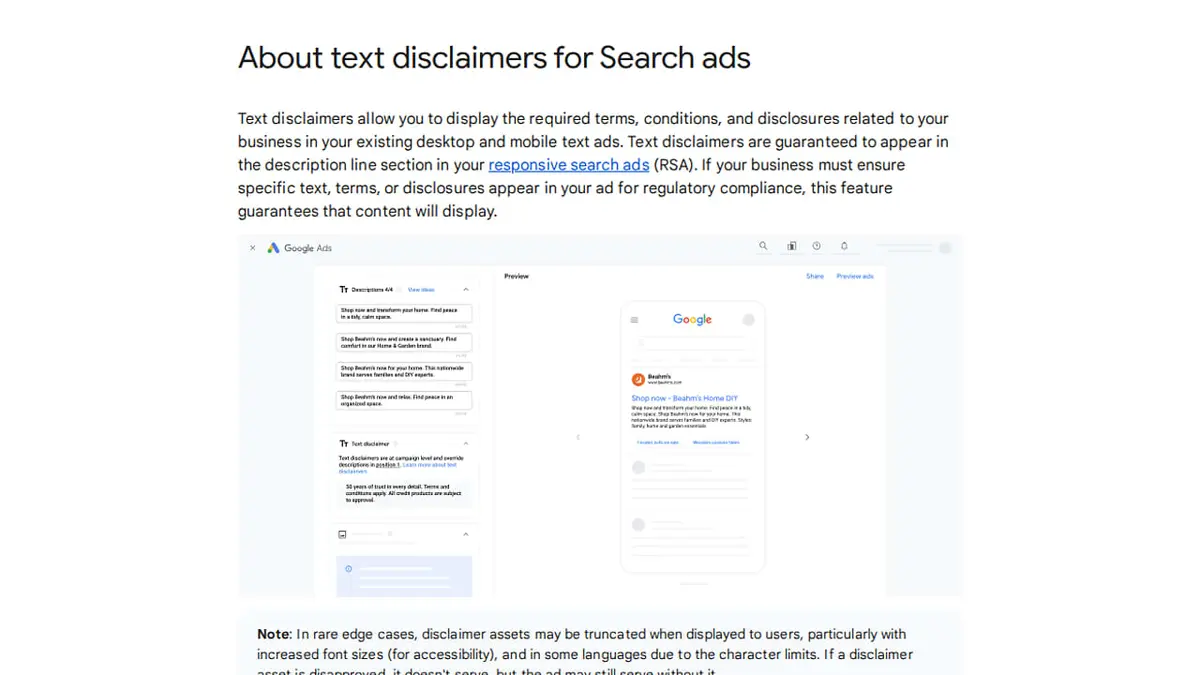 Google Publishes Guidance for Text Disclaimers in Search Ads — 90 Characters, AI Max Compatible